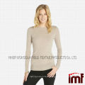 2015 Fashion Plain Ribbed Crewneck Lady Sweater Cashmere Pullover